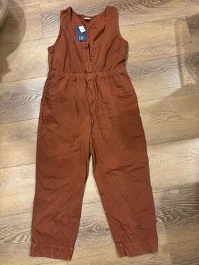 GAP Women's Rust Drawstring Sleeveless Utility Jumpsuit